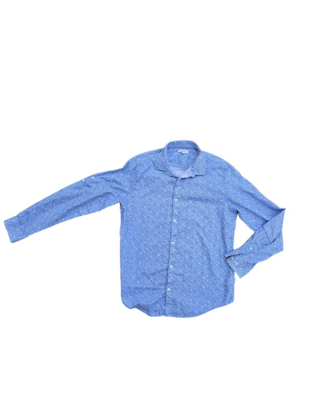 Calvin Klein Mens Button-Down Shirt Blue Abstract Print Long Sleeve Casual Fit